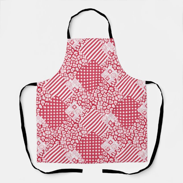 Delantal Rústico de mosaico rojo y blanco (Anverso)