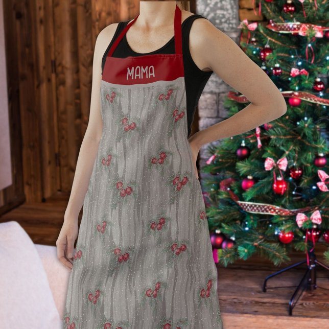 Delantal Rústico nombre personalizado de Navidades de Snowy (Subido por el creador)