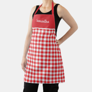 Delantal Rústico Nombre Rojo Gingham Personalizado