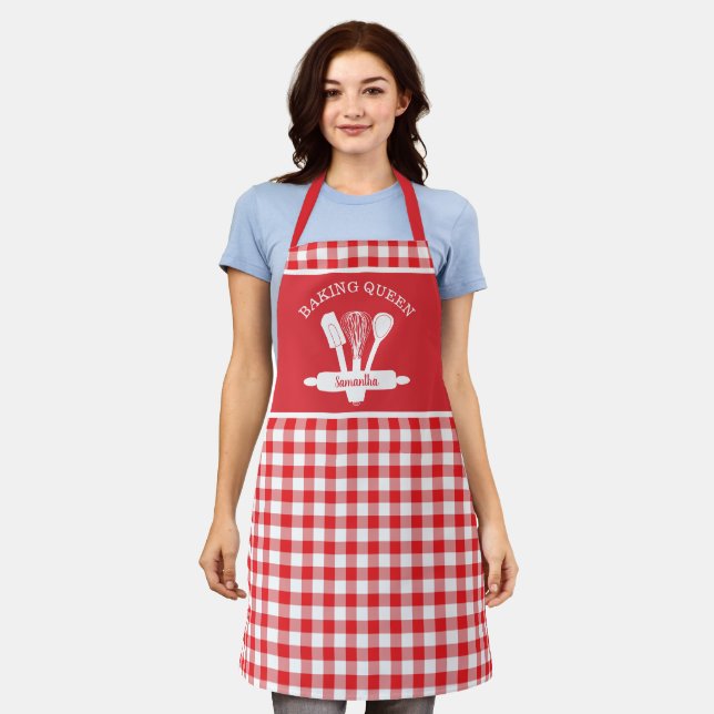 Delantal Rústico país Red Gingham Personalizado Baking Quee (Gastado)