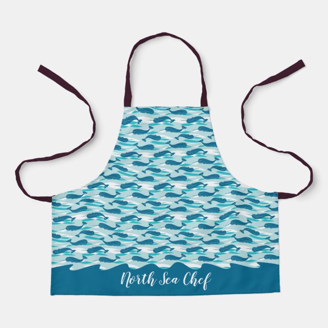 Delantal Rutas de Narwhal personalizadas Allover Imprimir V (Anverso)