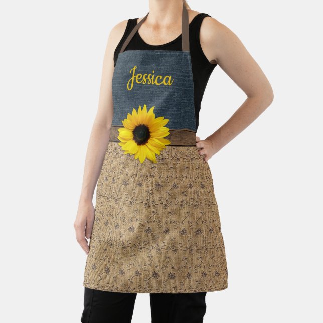 Delantal Ruticois simulada Burlap Denim Sunflower (in situ)