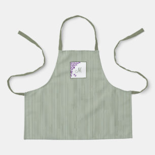 Delantal S Raya Verde Menta Floral Monograma en letra de Cu