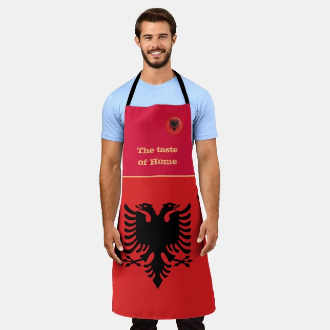 Delantal Sabor de casa y bandera albanesa, Albania/Cocina (Gastado)