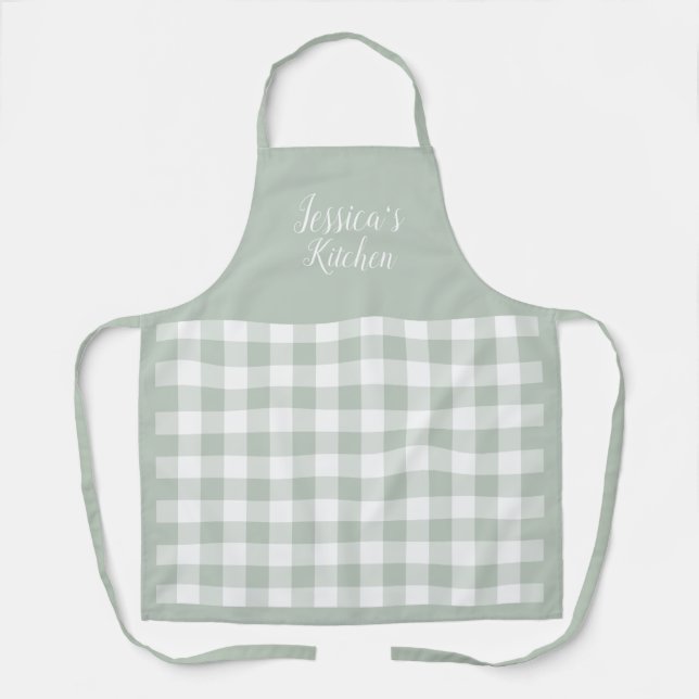 Delantal Sage Gingham Apron personalizado (Anverso)