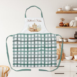 Delantal Sage Green Gingham Plaid Pattern Baking Supeds