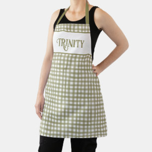 Delantal Sage Green Gingham Plaid Personalizado