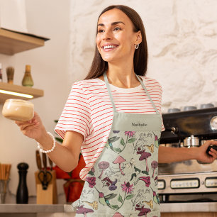 Delantal Sage Green Hummingbird Floral Monogramado