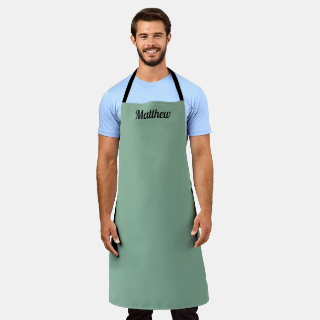 Delantal Sage Green Moderno Name Simple Stylish (Gastado)
