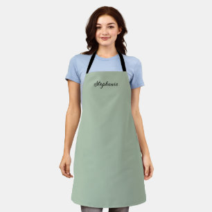 Delantal Sage Green Name Modern Elegant Monograma Boho