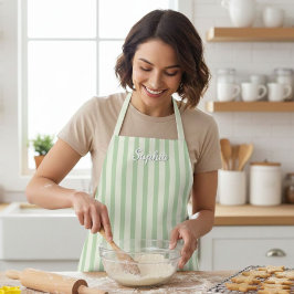 Delantal Sage Green Stripe Women's Custom Apron