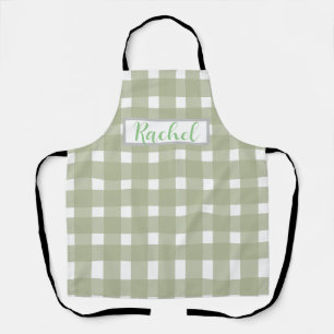Delantal Sage Green White Gingham Personalizado