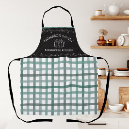 Delantal Sage Verde Rústico de Campo Gingham Pizarra Negra