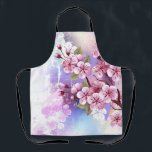 Delantal Sakura rosa sobre fondo de pintura<br><div class="desc">Dibujado artísticamente,  rama de rosa,  flores de cerezo sobre fondo pintoresco,  texturizado,  pintado con pintura blanca,  rosa y azul. Pink Sakura</div>