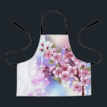 Delantal Sakura rosa sobre fondo de pintura<br><div class="desc">Dibujado artísticamente,  rama de rosa,  flores de cerezo sobre fondo pintoresco,  texturizado,  pintado con pintura blanca,  rosa y azul. Pink Sakura</div>