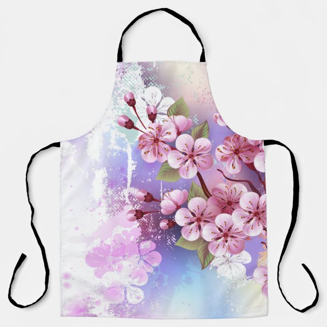 Delantal Sakura rosa sobre fondo de pintura (Anverso)