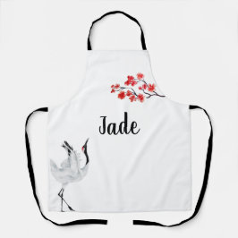 Delantal Sakura Y Grúa De Impresión De Tinta Japonesa