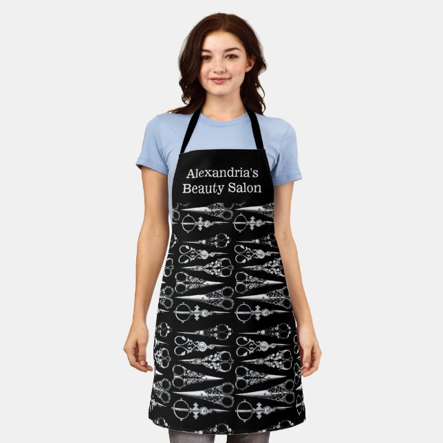 Delantal Salon Apron Black Scissors Personalizado Salon Nam (Gastado)