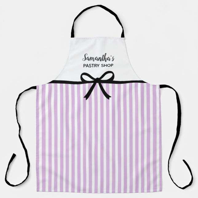 Delantal Salón de cocina personalizado Purple Stripes Baker (Anverso)