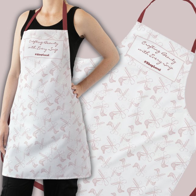 Delantal Salón de pelo local de compras blanco y rosado (White & Pink #ShopLocal Hair Salon Apron)