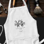Delantal Salón de peluquería con nombre y logotipo<br><div class="desc">Espectro de barbería personalizada con tijeras y logo con el nombre del bastón y con el nombre y título del barbero.</div>