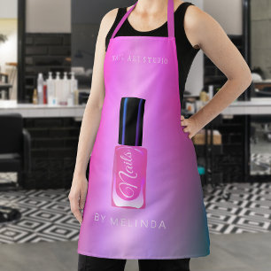 Delantal Salón de uñas manicurista purpurina rosa moderno