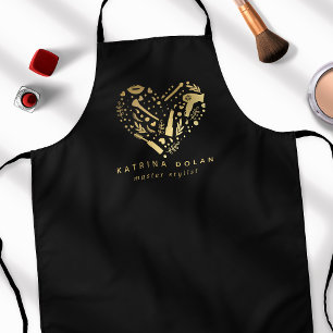 Delantal Salón Dorado Corazón Peluquero Nombre Personalizad