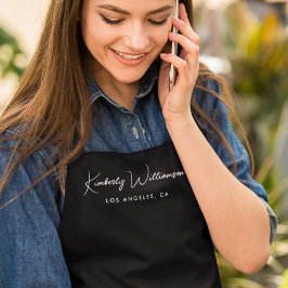 Delantal Salón negro con guión de firma de moda