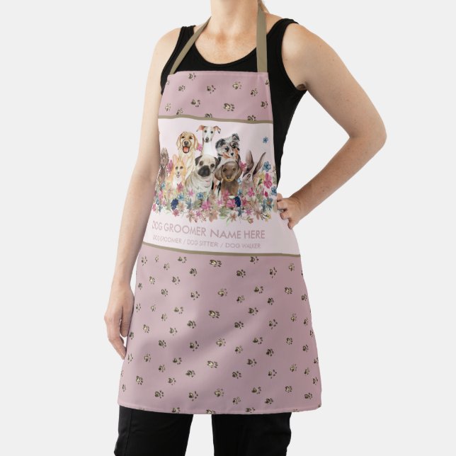 Delantal Salones de perros con hojas de oro rosas (in situ)