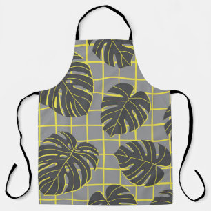 Delantal Saltos de Monstera: Resumen moderno amarillo-gris