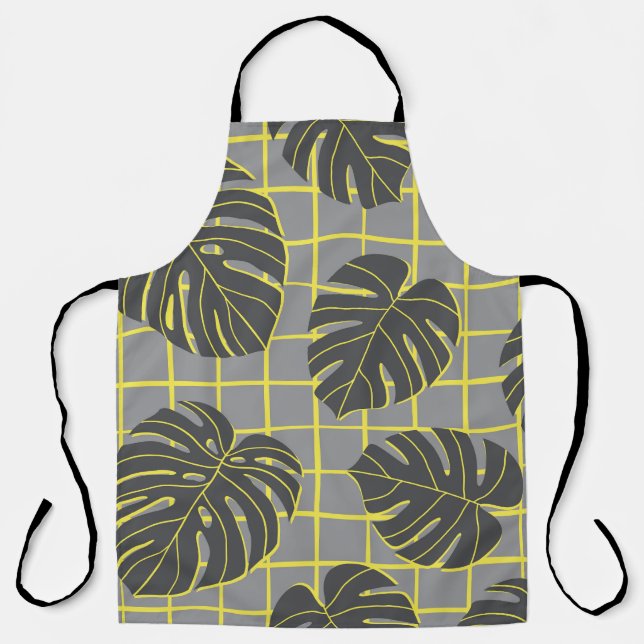 Delantal Saltos de Monstera: Resumen moderno amarillo-gris (Anverso)