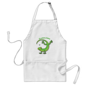 Delantal Saludos felices de gecko verde lindo con personali