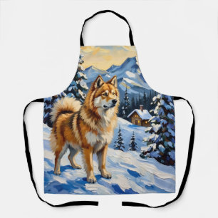 Delantal Samoyed antiguo en paisaje alpino de Navidad