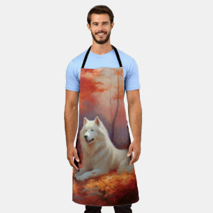Delantal Samoyed en otoño se inspira en las hojas