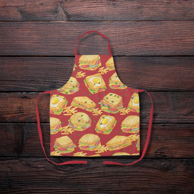 Delantal Sándwiches gourmet y papas fritas rojas (Subido por el creador)