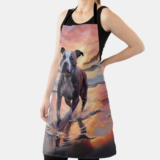 Delantal Sandy American Staffordshire Dog on Beach Sunset (in situ)