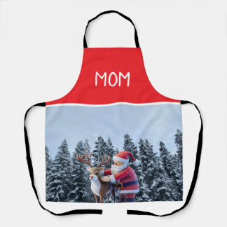 Delantal Santa and Rudolf Mom Chef All-Over Print Apron