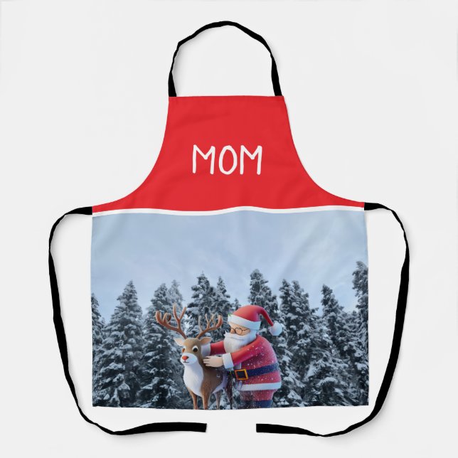 Delantal Santa and Rudolf Mom Chef All-Over Print Apron (Anverso)
