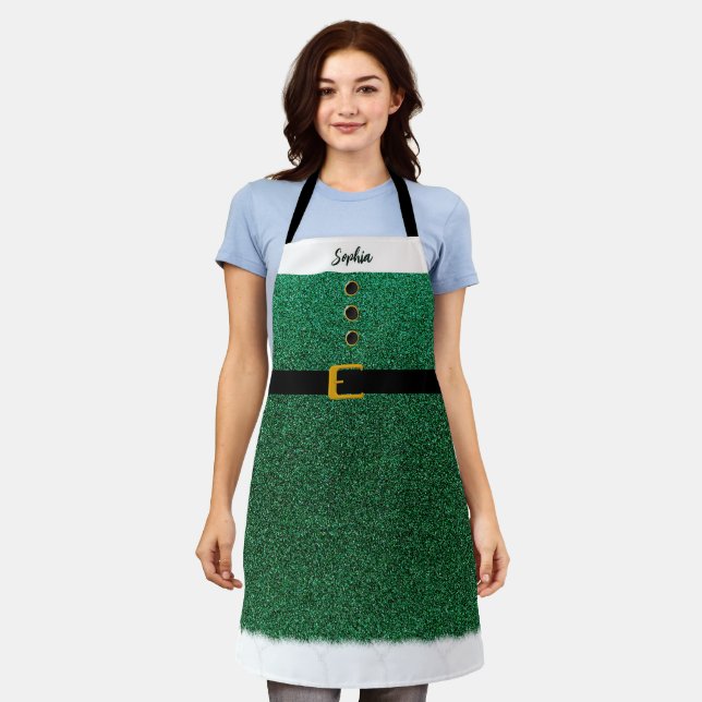 Delantal Santa Apron-Dazzling Emerald Green personalizado- (Gastado)