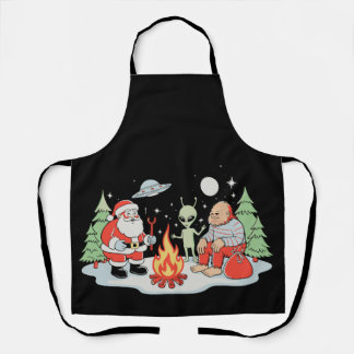 Delantal Santa Bigfoot Alien Fogueado Fiesta Navideña