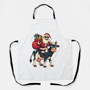 Delantal Santa Bigfoot Vintage montando vaca Navidad divert