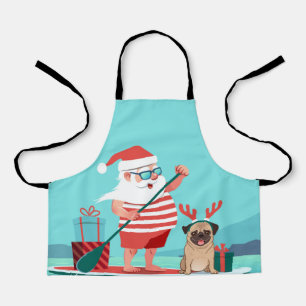 Delantal Santa Claus and His Pug on a Surfboard