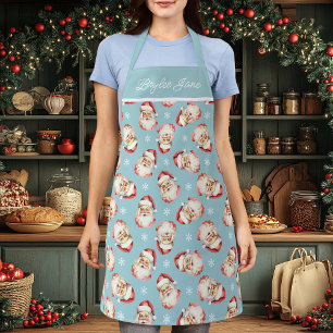 Delantal Santa Claus Azul Vintage Navidad Cocina