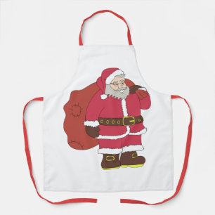 Delantal Santa Claus de rojo con bolsa de regalo y anteojos