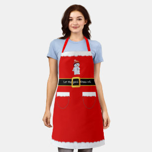 Delantal Santa Claus moderno de Navidad con muñeco de nieve