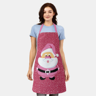 Delantal Santa Claus rosa y dulce y Navidades con copos de