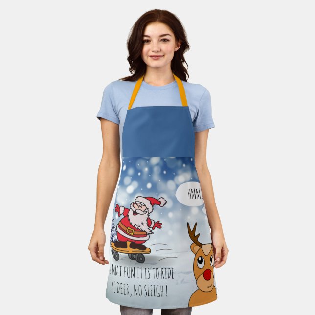 Delantal Santa en el patinaje invierno divertido de renos (Gastado)