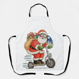 Delantal Santa en scooter de Navidad familia a juego