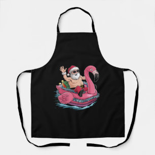 Delantal Santa Flamingo Flotador Navidad En Julio Verano