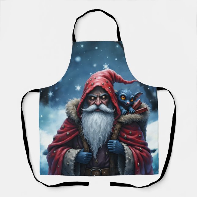 Delantal Santa Frostbite y su duende travieso. (Anverso)